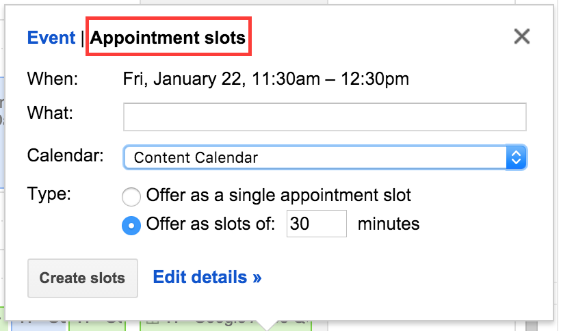 using appointment slots in google calendar